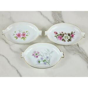 Candy Dish Porcelain Floral Design 5 1/2" Gold Trim 90s Made in Japan x3 Vintage